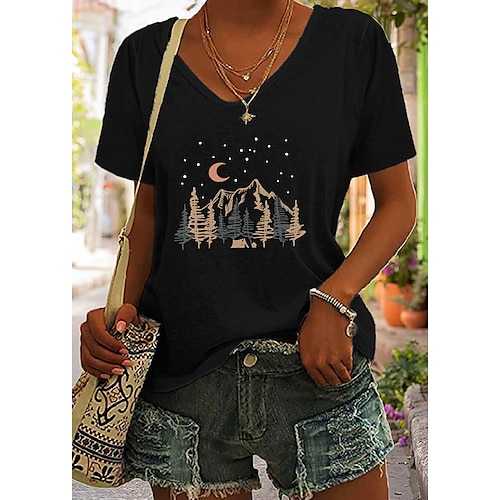 

Women's T shirt Tee Halloween Shirt Black White Pink Graphic Letter Print Short Sleeve Halloween Casual Basic V Neck Regular Fit