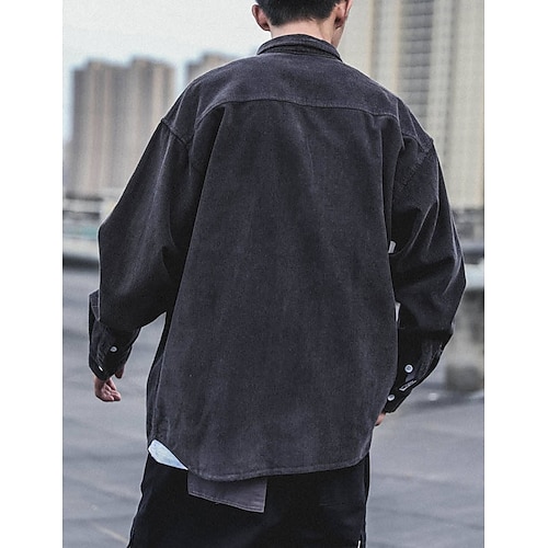  Per uomo Camicia di Velluto a Coste Giacca camicia Sopracamicia Semplice All'aperto Quotidiano Nero Caffè Grigio Manica Lunga Bavero Primavera & Autunno Abbigliamento Tasca