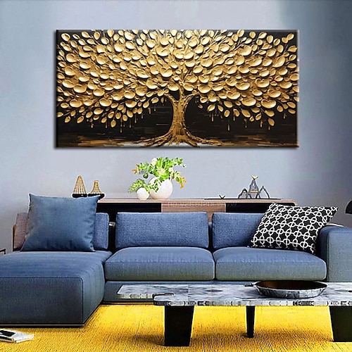 

Handgefertigtes, handgemaltes Ölgemälde, Wandkunst, altes Baum des Lebens, Gemälde, lebendiges goldenes Baum-Kunstwerk, abstraktes gelbes botanisches Gemälde, Heimdekoration, ohne Rahmen