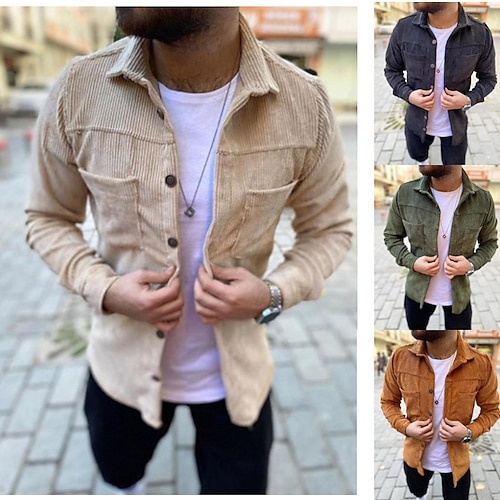 

Homens Blusão Jaqueta casual Ao ar livre Roupa Diária Quente Botão Bolsos Outono Inverno Tecido Moda Roupa de rua Lapela Padrão Marron Verde Caqui Cinzento Escuro Casaco