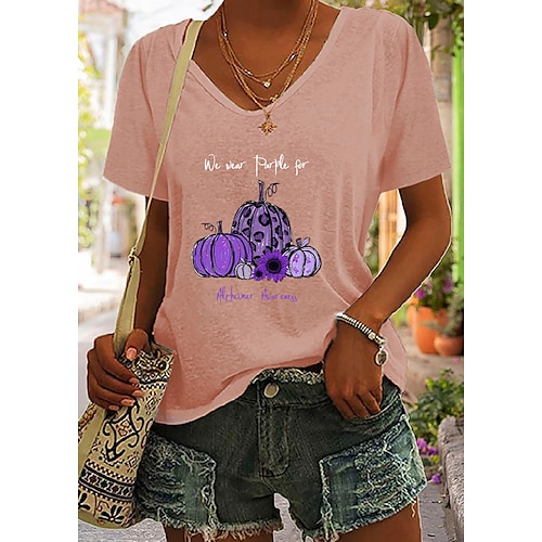 

T shirt Tee Femme Noir Blanche Rose Claire Graphic Lettre Imprimer Manche Courte Casual du quotidien basique Col V Normal Standard S