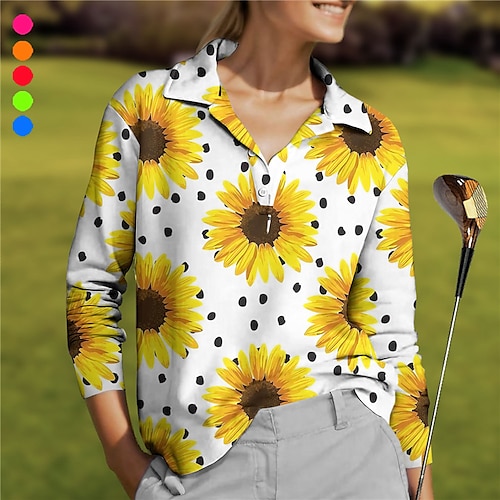 

Femme T-shirt POLO Chemise de golf Polo boutonné Respirable Séchage rapide Evacuation de l'humidité manche longue Vêtements de golf Top Standard Spot Multicouleur Printemps Automne Tennis Le golf