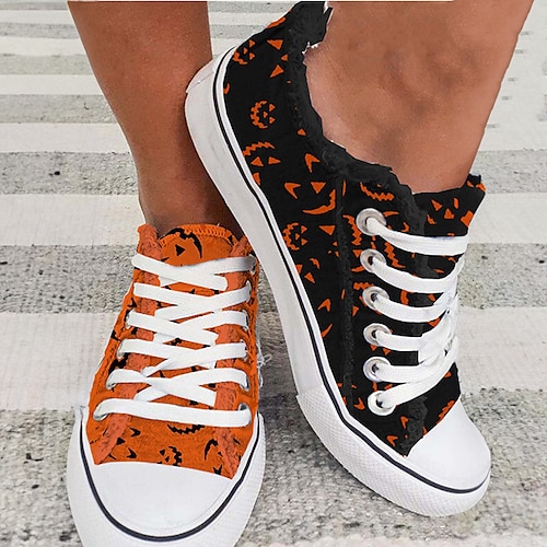 

Women's Sneakers Canvas Shoes Animal Print Plus Size Canvas Shoes Halloween Daily Summer Lace-up Flat Heel Round Toe Casual Comfort Preppy Canvas Lace-up 3D Orange / Black Black Orange