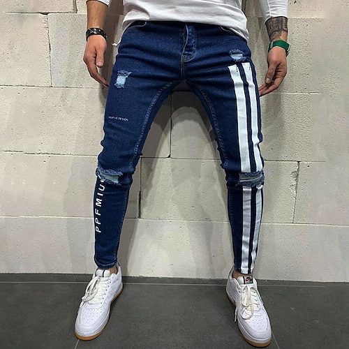 

Men's Jeans Trousers Denim Pants Pocket Stripe Comfort Breathable Outdoor Daily Going out Fashion Casual Black Blue