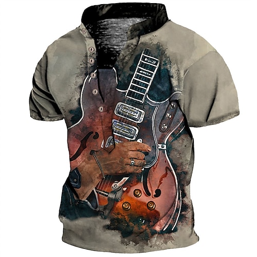 

Estampados Instrumento musical Moda Clásico Casual Hombre Impresión 3D Camisa casual Henley Shirt camisa de la vendimia Diario Vacaciones Noche Camiseta Marrón claro Marrón Verde Trébol Mangas cortas