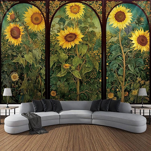 

Tournesol vintage fenêtre suspendue tapisserie mur art grande tapisserie décor mural photographie toile de fond couverture rideau maison chambre salon décoration