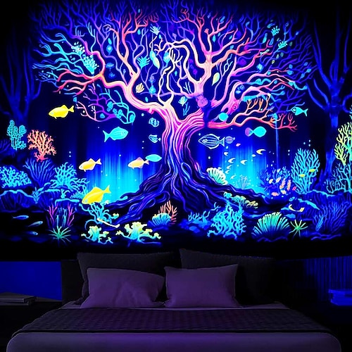 

Schwarzlicht-UV-reaktiver Wandteppich, Fluoreszenz, psychedelischer Baum des Lebens, Wandteppich, Schwarzlicht für Wohnzimmer, College, Schlafzimmer, Wohnheim-Dekor