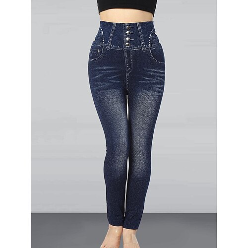 

Femme Mince Legging Pantacourt Coton Faux denim Noir Bleu Taille haute Mode Vêtement de rue Décontractées Plein Air Casual du quotidien Poche Coupe haute Haute élasticité Cheville Respirabilité Plein