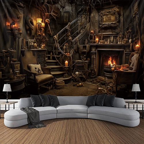 

Halloween Horror House Hanging Tapestry Wall Art Large Tapestry Mural Decor Photograph Backdrop Blanket Curtain Home Bedroom Living Room Decoration