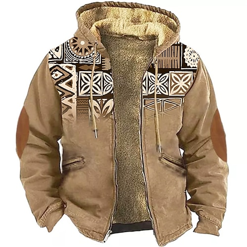 

Tribal Graphic Prints Daily Ethnic Casual Men's 3D Print Hoodie Jacket Fleece Jacket Outerwear Holiday Vacation Going out Hoodies Navy Blue Blue Brown Long Sleeve Hooded Fleece Winter Designer