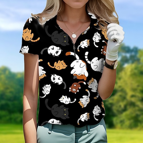 

Women's Polo Shirt Golf Shirt Breathable Quick Dry Moisture Wicking Short Sleeve Golf Apparel Golf Clothes Regular Fit Zipper Stand Collar Animal Summer Tennis Golf Pickleball