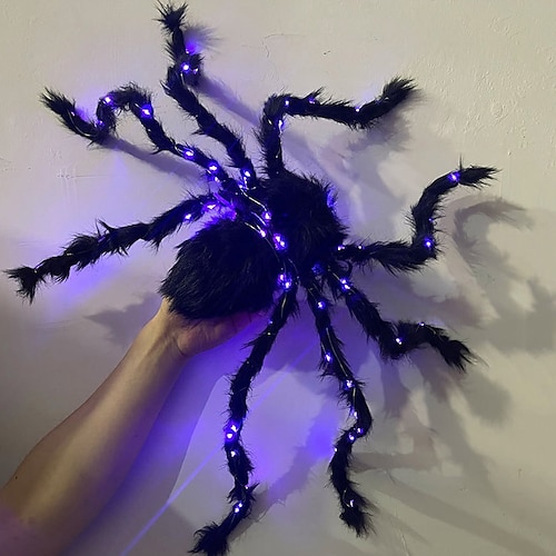 ragni luminosi di halloween ragni pelosi neri luminosi con luci viola ragno  realistico di peluche di halloween per la decorazione di cortile e prato  all'aperto di halloween del 2024 a $9.99