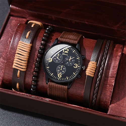 

Conjunto de 5 peças relógios masculinos de design de moda de luxo relógio de couro quartzo relógio masculino presente montre homme relogio masculino sem caixa