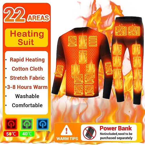 

22 Areas Winter Women's Men's Thermal Fleece Heated Jacket Vest Heated Underwear USB Electric Heating Clothing Ski Pants Suit