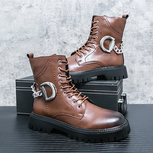 

Hombre Botas Botas de Combate Vintage Casual Británico Exterior Diario PU Templado Cómodo Antideslizante Botines / Hasta el Tobillo Cremallera Negro Marrón Otoño Invierno