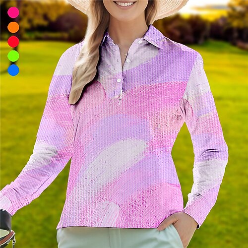 

Damen poloshirt Golfhemd Geknöpftes Poloshirt Atmungsaktiv Schnelltrocknend Feuchtigkeitsableitung Langarm Golfbekleidung Golfkleidung Regular Fit Bedruckt Frühling Herbst Tennis Golfspiel Pickleball