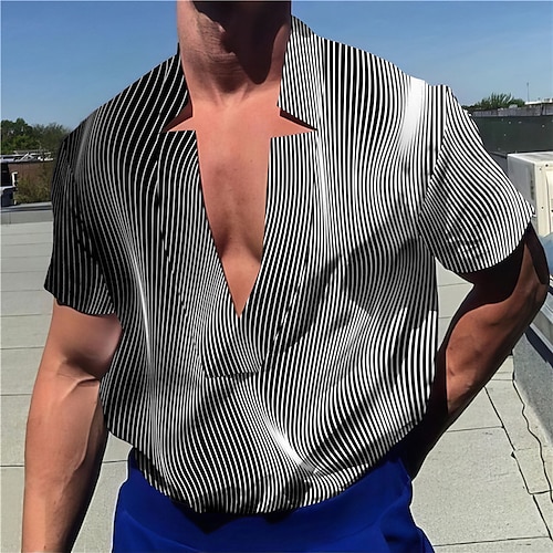 

Herren Hemd leinenhemd Farbverlauf Geometrie Linear V Ausschnitt Schwarz Rosa Blau Grün Khaki Outdoor Strasse Kurzarm Bedruckt Bekleidung Leinen Modisch Strassenmode Designer Brautkleider schlicht