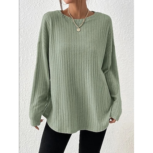 

Mujer Camiseta Negro Verde Trébol Beige Plano Manga Larga Diario Fin de semana Básico Escote Redondo Ajuste regular