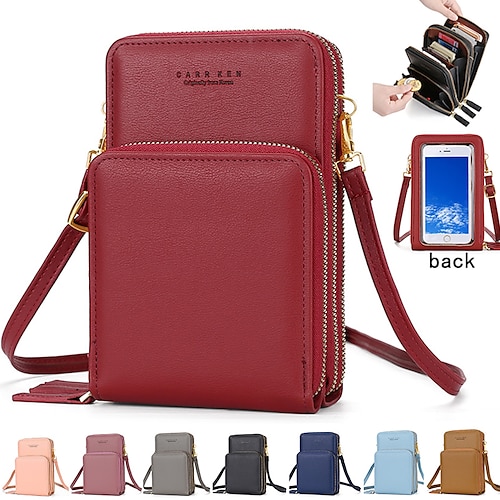 

Femme Sac bandoulière Portefeuille Sac de téléphone portable faux cuir du quotidien Vacances Fermeture Ecran tactile Grande Capacité Poids Léger Couleur unie Vin Noir Rose