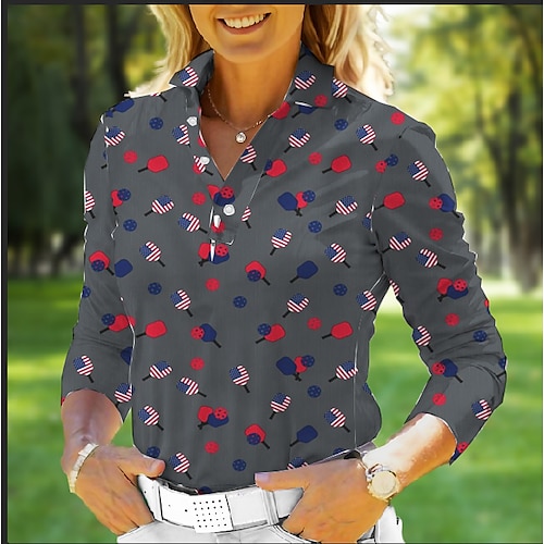 

Damen poloshirt Golfhemd Geknöpftes Poloshirt Atmungsaktiv Schnelltrocknend Feuchtigkeitsableitung Langarm Golfbekleidung Golfkleidung Regular Fit Bedruckt Frühling Herbst Tennis Golfspiel Pickleball