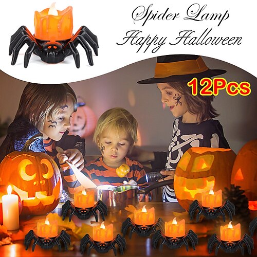 

12Pcs Halloween LED Candle Light Spider Pumpkin Lamp for Halloween Party Home Decoration Ornaments Haunted House Horror Props