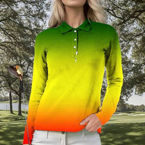 

Mujer Camisas de polo Camiseta de golf Polo con botones Transpirable Secado rápido Dispersor de humedad Manga Larga Ropa de golf ropa de golf Ajuste regular Gradiente de Color Primavera Otoño Tenis