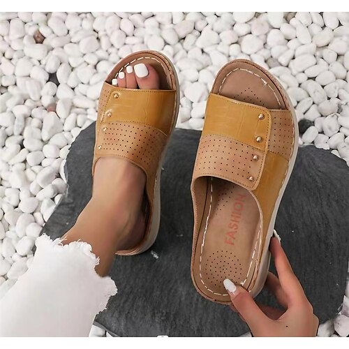 

Mujer Sandalias Zapatillas Sandalias con Cuña Zapatos Confort Tallas Grandes Diario Playa Tacón Cuña Puntera abierta Moda Casual Minimalismo Cuero de Cerdo Mocasín Bloque de color Negro Caqui