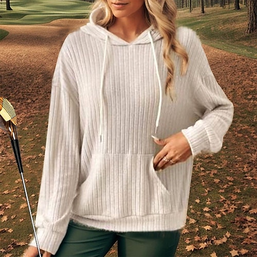 

Damen Golf-Hoodie Golfpullover warm Atmungsaktiv Schnelltrocknend Langarm Golfbekleidung Golfkleidung Kordelzug Mit Kapuze Feste Farbe Frühling Herbst Tennis Golfspiel Pickleball