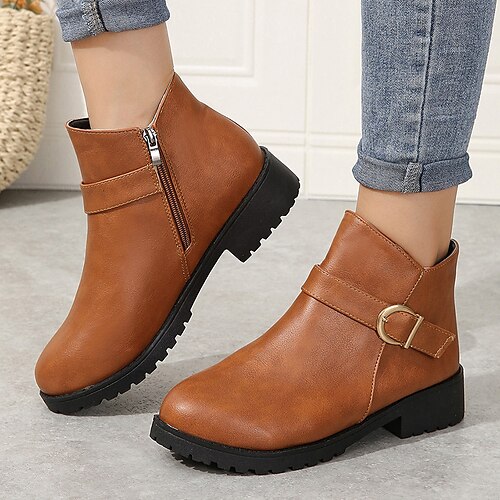 

Femme Bottes Grandes Tailles Chaussures pieds nus Bottines Bottines Extérieur Travail du quotidien Talon Plat Talon Bas Bout rond Mode Elégant Classique Polyuréthane Couleur unie Noir Marron