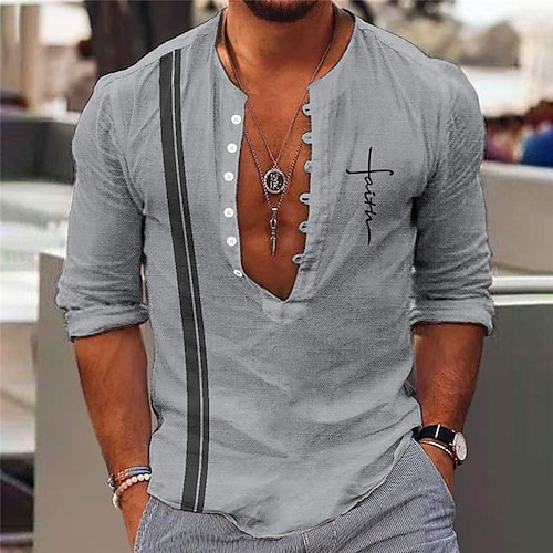 

Homme Chemise Chemise Lin Imprimés Photos Géométrie Mao Orange Vert Kaki Gris Extérieur Plein Air manche longue Imprimer Vêtement Tenue Lin Mode Vêtement de rue Design Décontractées