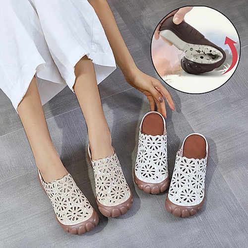 

Mulheres Tamancos Slip-Ons Sapatos macios Chinelos ao ar livre Chinelos de praia Ao ar livre Praia Verão Sem Salto Ponta Redonda Elegante Casual Couro Ecológico Mocassim Côr Sólida Floral Recortar