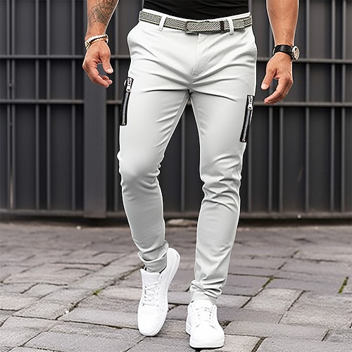 

Men's Trousers Chinos Summer Pants Casual Pants Zipper Plain Comfort Breathable Casual Daily Holiday Cotton Blend Fashion Basic Black Khaki