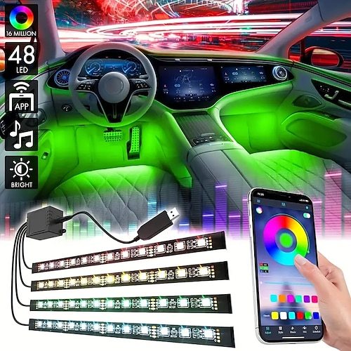 

luz led colorida para atmosfera, luzes internas do carro usb com controle de aplicativo inteligente dc5v luz de faixa de carro musical multicolorida sob o kit de iluminação do painel para carro