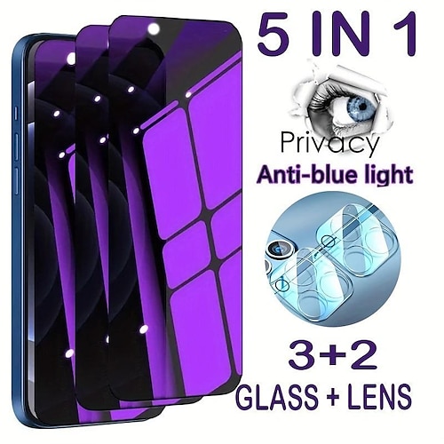 

3pcs Anti-peeping Privacy Glass 2pcs Lens Glass High End Screen Protectors For IPhone 14 13 12 11 Pro Max 14 Plus Anti-Glare Anti Peeping Camera Tempered Glass Film