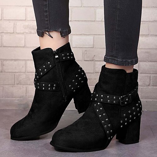 

Mulheres Botas Martin Boots Tamanhos Grandes Salto de alça de tornozelo Diário Inverno Tachas Salto Robusto Dedo Apontado Moda Minimalismo Camursa Sintética zíper Côr Sólida clarete Preto