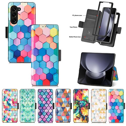 

telefone Capinha Para Samsung Galaxy Z Fold 5 Z Fold 4 Z Fold 3 Capa para Cartão Wallet Anti-Roubo Slots de suporte de cartão Pata de Apoio Cenário PC Couro PU