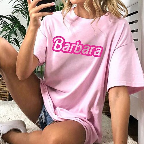 

Damen T Shirt Weiß Rosa Buchstabe Bedruckt Kurzarm Täglich Wochenende Basic Rundhalsausschnitt Farbe