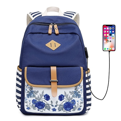 

Homens Mulheres mochila Mochila Escolar mochila Escola Viajar Estampa floral Tela de pintura Ajustável Grande Capacidade Prova-de-Água Ziper Preto Rosa Azul