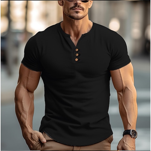 Voor heren Henley shirt T shirt Effen Henley Straat Vakantie Korte