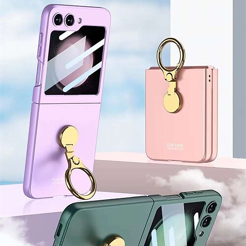 

teléfono Funda Para Samsung galaxia Z Flip 5 Funda Trasera Portátil Soporte para Anillo Protector de cuerpo completo Color sólido ordenador personal