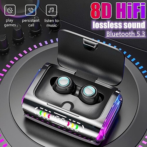 

fone de ouvido sem fio bluetooth 5.3 iluminação legal 8d hifi qualidade de som sem perdas jogos baixa latência fones de ouvido intra-auriculares touch fone de ouvido esportivo à prova d'água