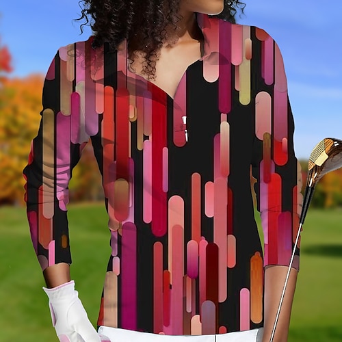 

Damen poloshirt Golfhemd Atmungsaktiv Schnelltrocknend Feuchtigkeitsableitung Langarm Golfbekleidung Golfkleidung Regular Fit Geometrie Frühling Herbst Tennis Golfspiel Pickleball