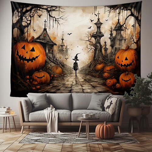 

Tapiz colgante de calabaza de halloween, arte de pared, tapiz grande, mural, decoración, fotografía, telón de fondo, manta, cortina, hogar, dormitorio, sala de estar, decoración