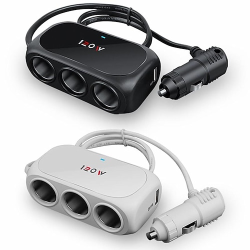 cigarette lighter splitter with on/off switch 10Ft 12 VDC 10A Heavy Duty Adapter, + Positive Triggered Momentary Switch Powers three 12 3 Way 2 USB Socket