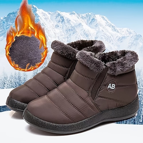 

Mulheres Botas Botas de Neve Tamanhos Grandes Botas de inverno Diário Forrada com Fleece Botas Botas Tornozelo Inverno Sem Salto Ponta Redonda Casual Conforto Tecido elástico Mocassim Côr Sólida