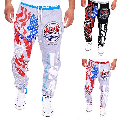 

Hombre Pantalones de Deporte Persona que practica jogging Pantalones Correa Estampado Estampado Comodidad Transpirable Exterior Diario Noche 100% Algodón Moda Casual Negro Rojo Microelástico