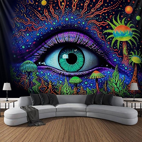 

tapeçaria de luz negra olho assustador brilho reativo uv no escuro trippy enevoado cogumelo natureza paisagem tapeçaria pendurada parede arte mural para sala de estar quarto