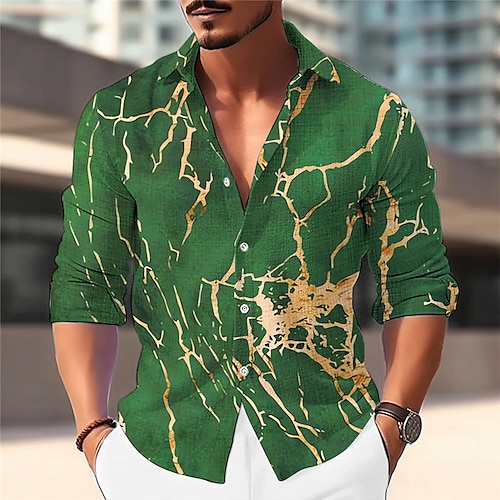 

Homens Camisa Social camisa de linho Estampas Abstratas Rachadura Aberto para a Lateral Roxo Verde Ao ar livre Rua Manga Longa Imprimir Roupa Linho Moda Roupa de rua Designer Casual