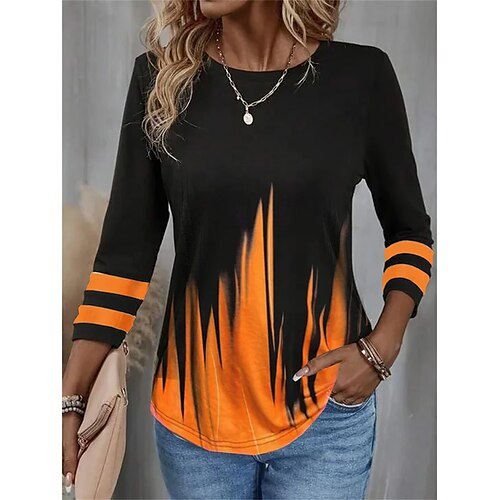 

Damen T Shirt Weiß Rosa Blau Farbverläufe Bedruckt Langarm Täglich Wochenende Basic Rundhalsausschnitt Regular Fit Farbe