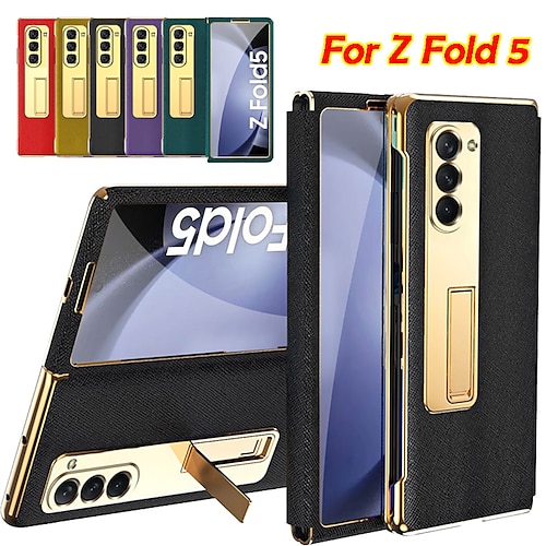 

telefone Capinha Para Samsung Galaxy Z Fold 5 Z Fold 4 Z Fold 3 Z Fold 2 Capa traseira Com Suporte e protetor de tela Proteção de corpo inteiro PC Couro PU